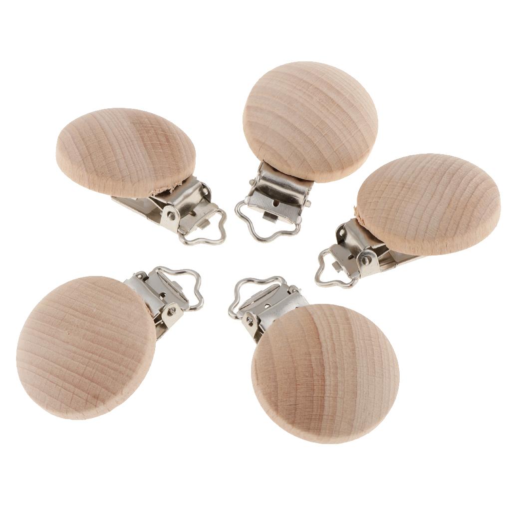 5 Pieces Round Holes Wooden Dummy Pacifier Clip for Infant Baby 3.5mm