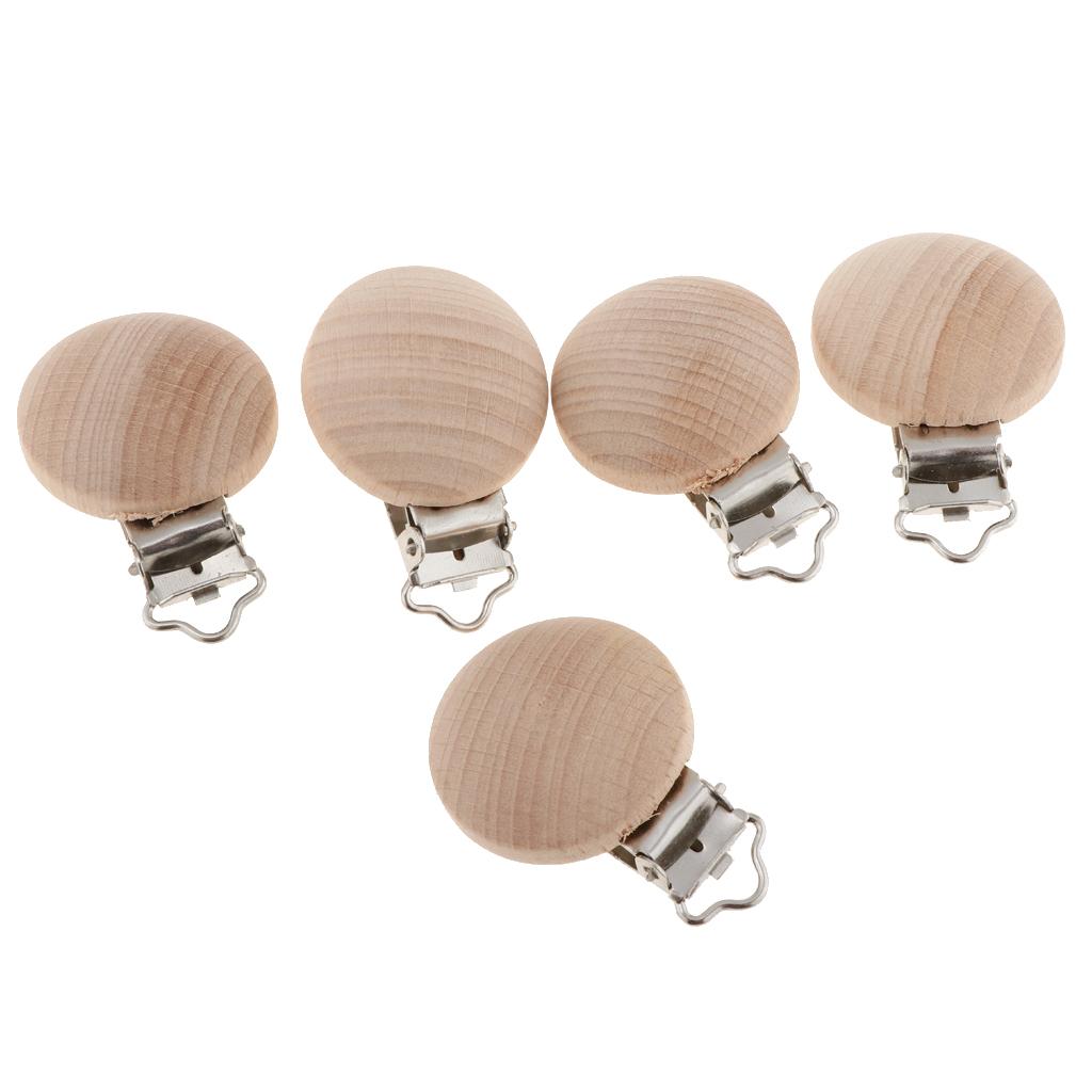 5 Pieces Round Holes Wooden Dummy Pacifier Clip for Infant Baby 3.5mm