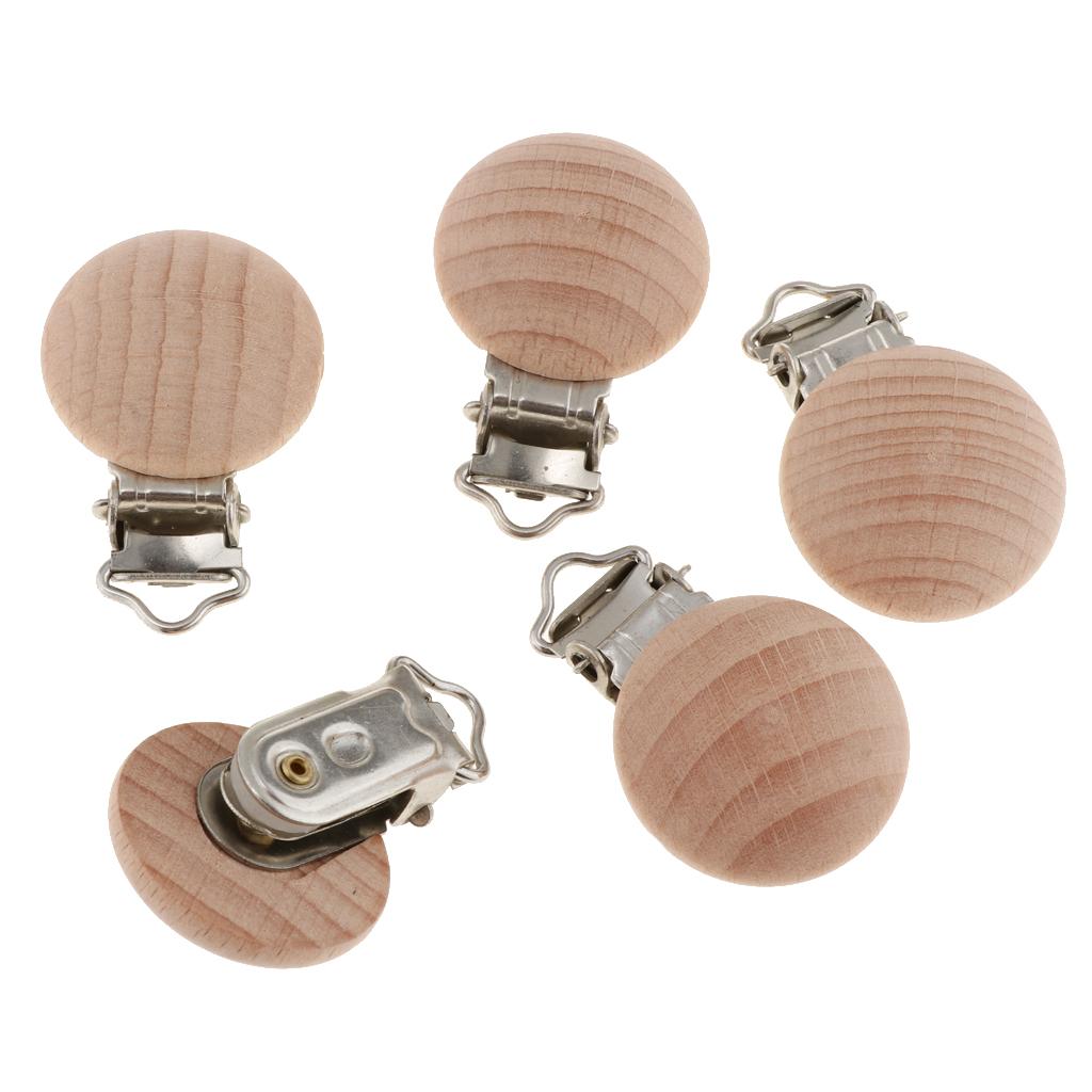 5 Pieces Round Holes Wooden Dummy Pacifier Clip for Infant Baby 3mm