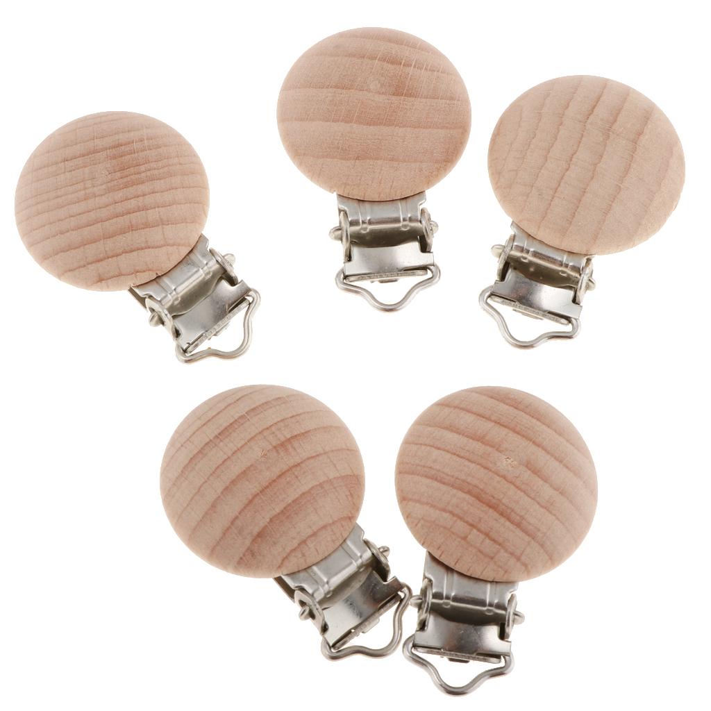 5 Pieces Round Holes Wooden Dummy Pacifier Clip for Infant Baby 3mm