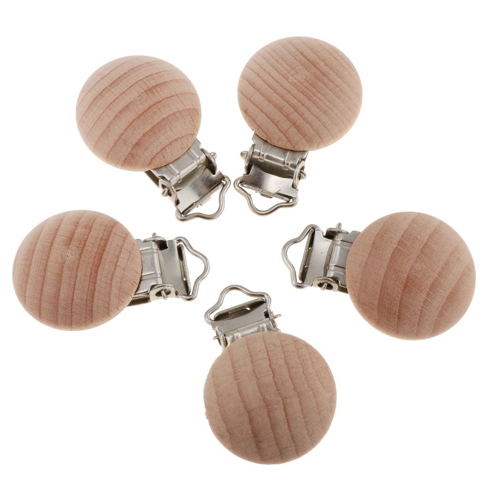 5 Pieces Round Holes Wooden Dummy Pacifier Clip for Infant Baby 3mm