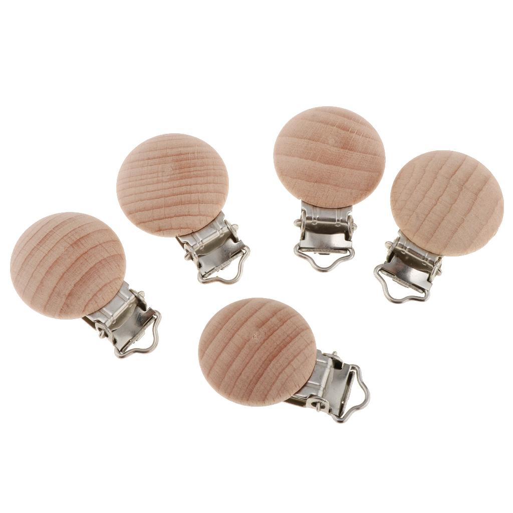 5 Pieces Round Holes Wooden Dummy Pacifier Clip for Infant Baby 3mm