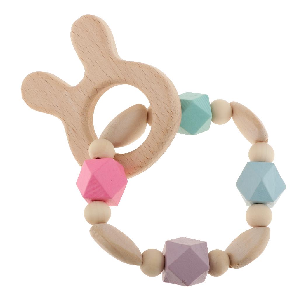 Baby Wooden Teether Nursing Bracelet Food Grade  Style 2-Rabbit