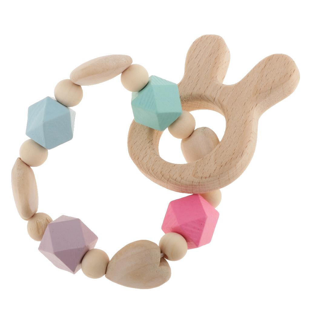 Baby Wooden Teether Nursing Bracelet Food Grade  Style 2-Rabbit