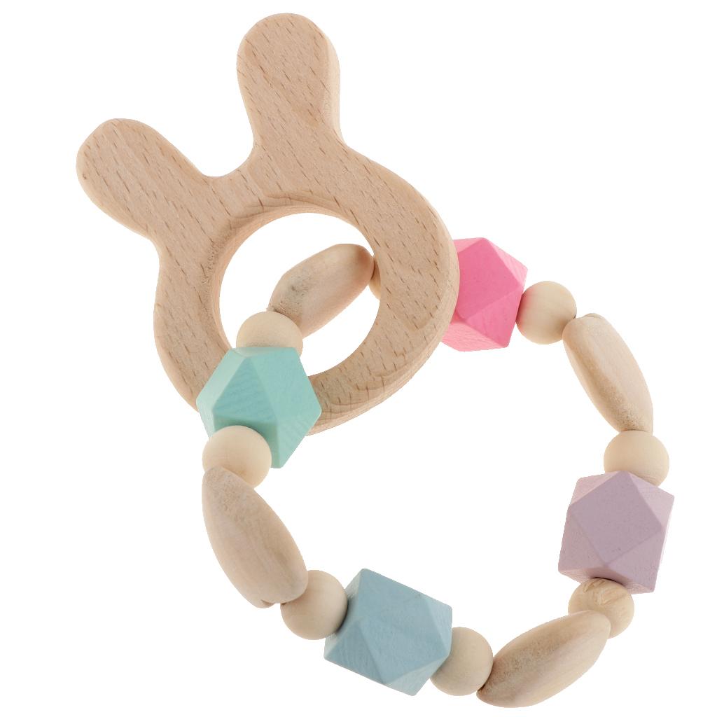 Baby Wooden Teether Nursing Bracelet Food Grade  Style 2-Rabbit