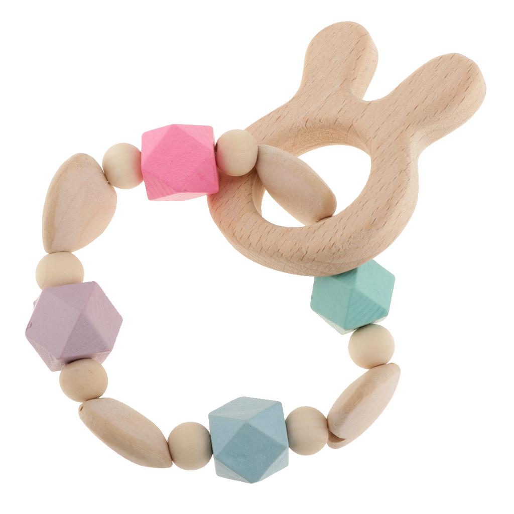 Baby Wooden Teether Nursing Bracelet Food Grade  Style 2-Rabbit