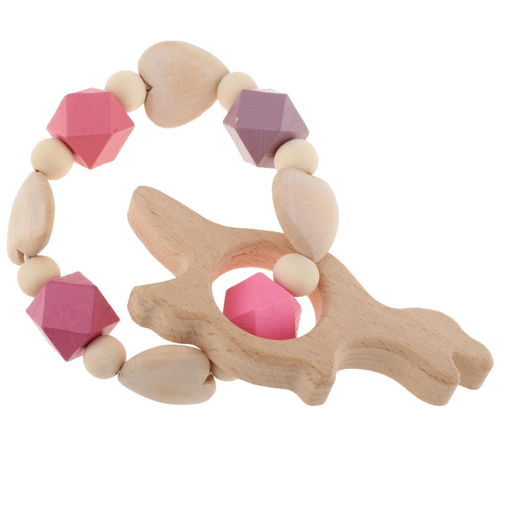 Baby Wooden Teether Nursing Bracelet Food Grade  Style 2-Dinosaur