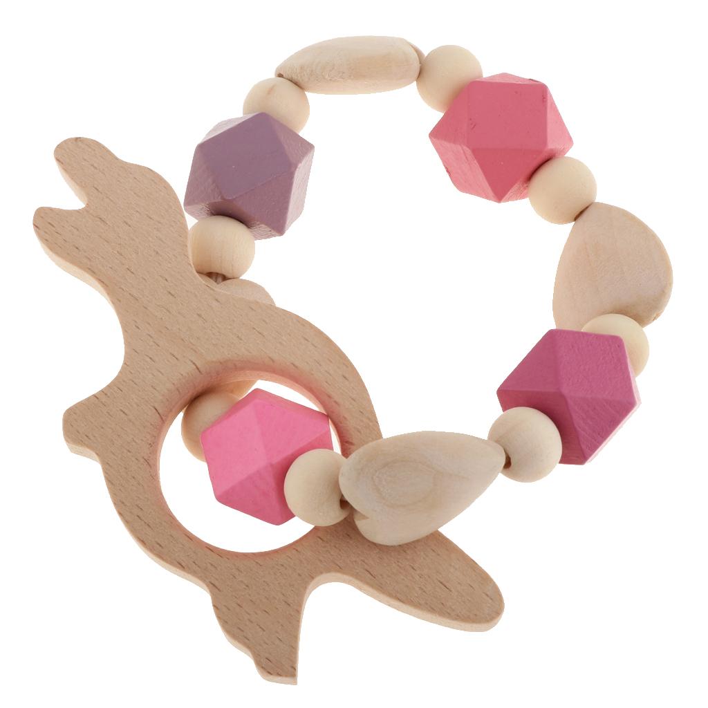 Baby Wooden Teether Nursing Bracelet Food Grade  Style 2-Dinosaur