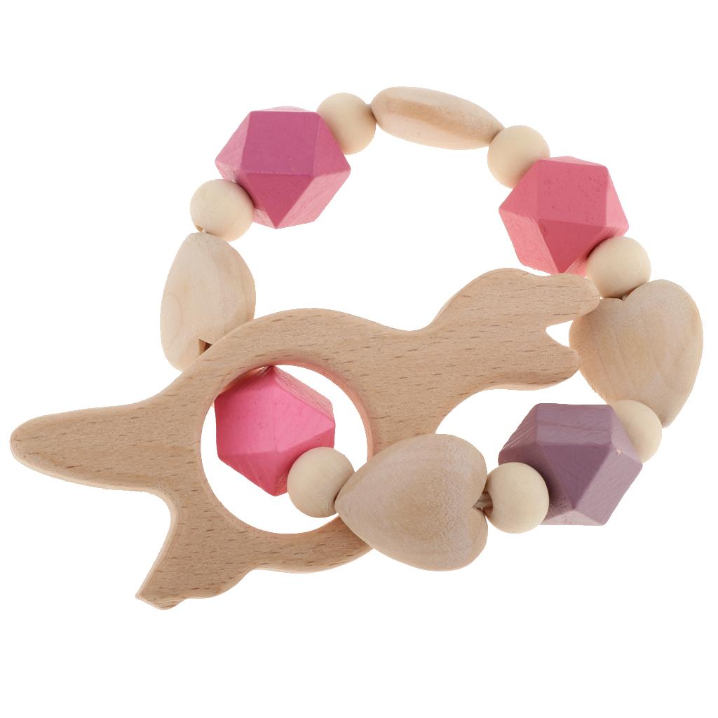 Baby Wooden Teether Nursing Bracelet Food Grade  Style 2-Dinosaur