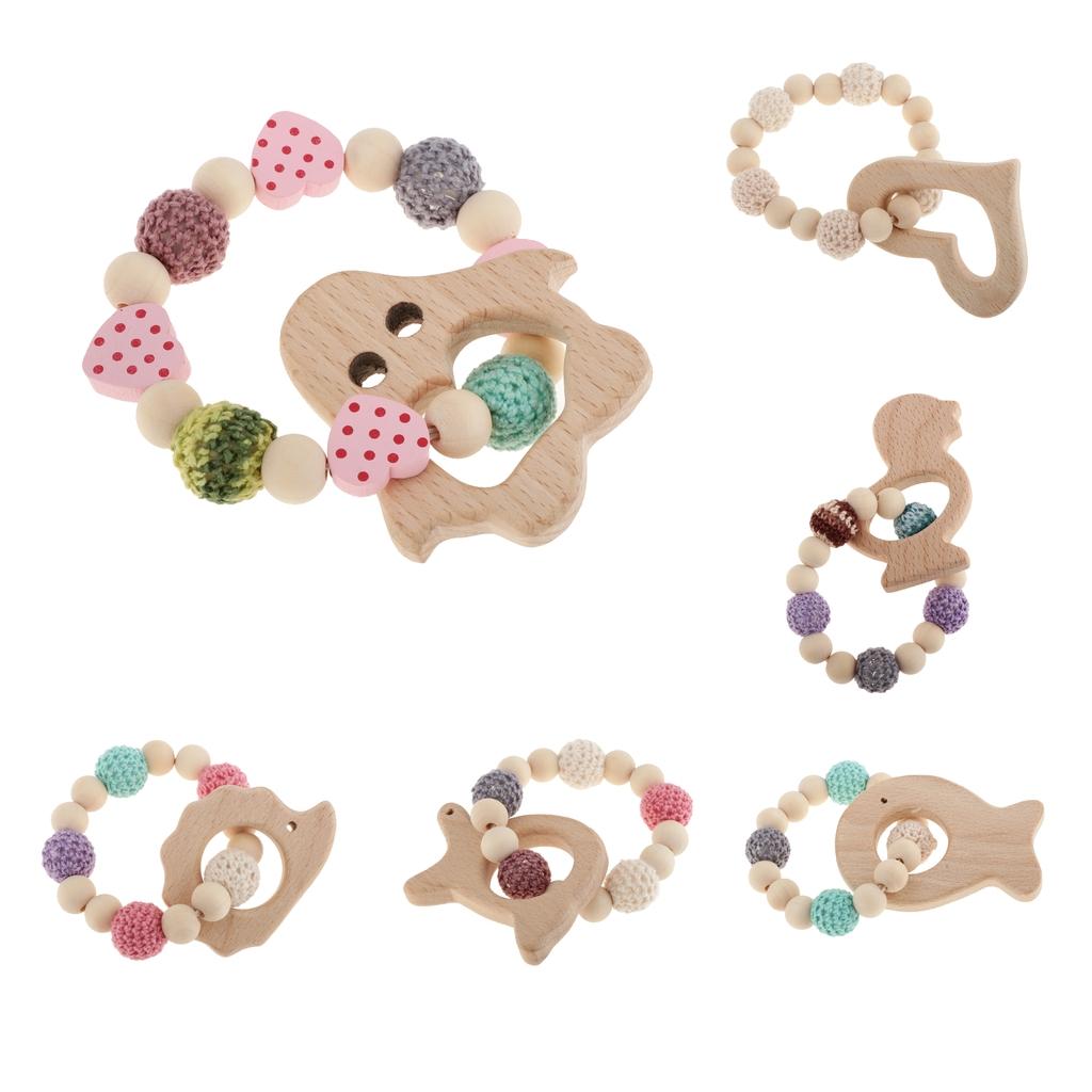 Baby Bracelets Wooden Teether Beads Teething Rattles Nursing Toy Heart