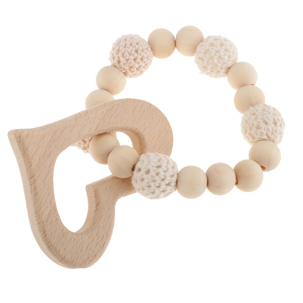 Baby Bracelets Wooden Teether Beads Teething Rattles Nursing Toy Heart