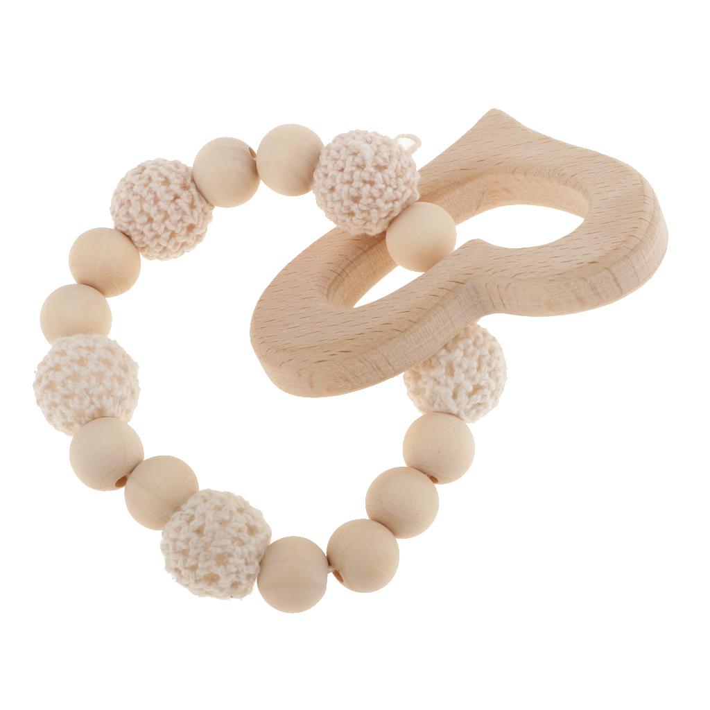 Baby Bracelets Wooden Teether Beads Teething Rattles Nursing Toy Heart