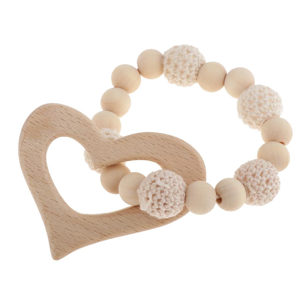 Baby Bracelets Wooden Teether Beads Teething Rattles Nursing Toy Heart
