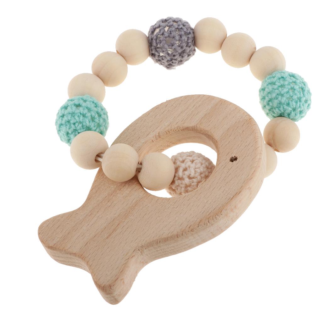 Baby Bracelets Wooden Teether Beads Teething Rattles Nursing Toy Fish