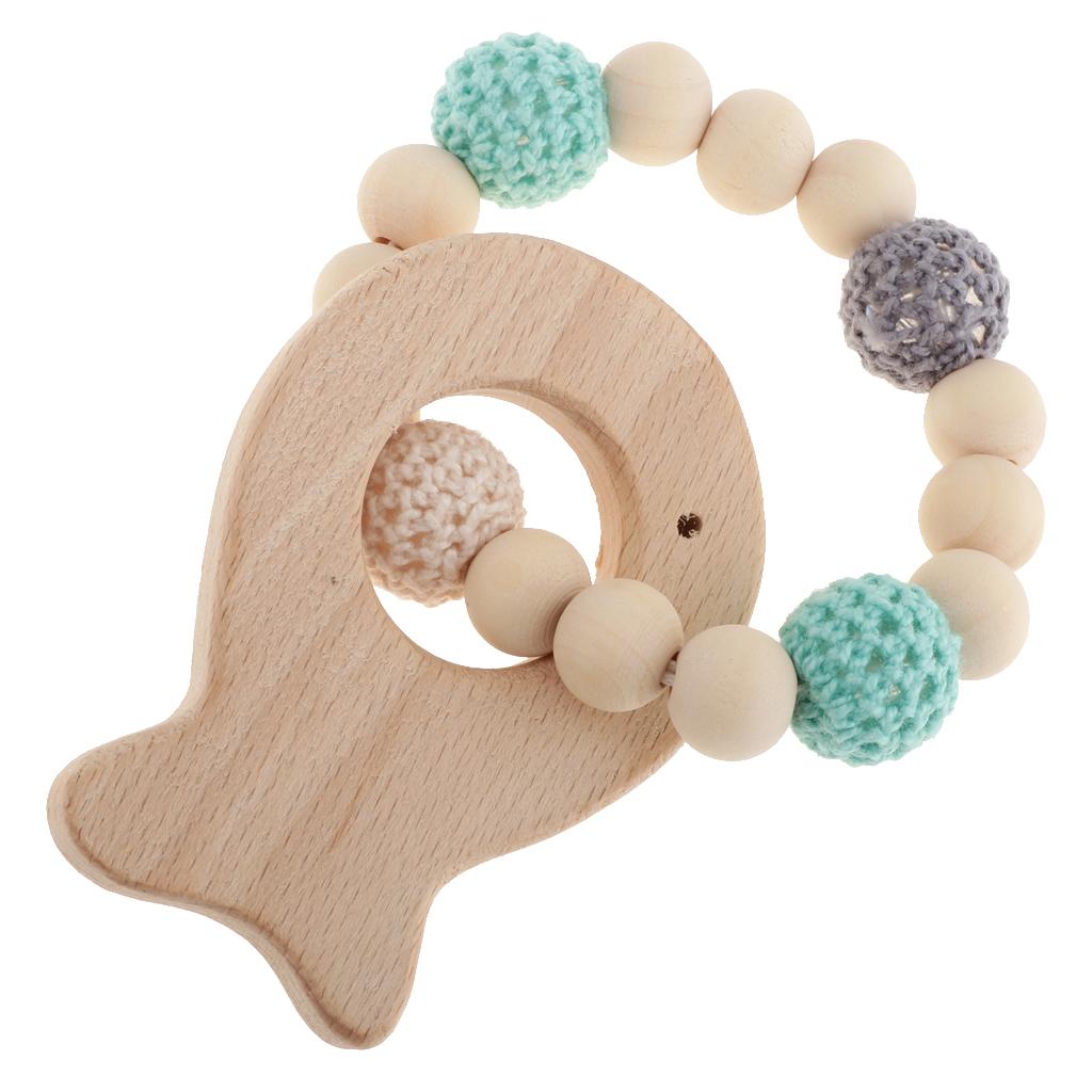Baby Bracelets Wooden Teether Beads Teething Rattles Nursing Toy Fish
