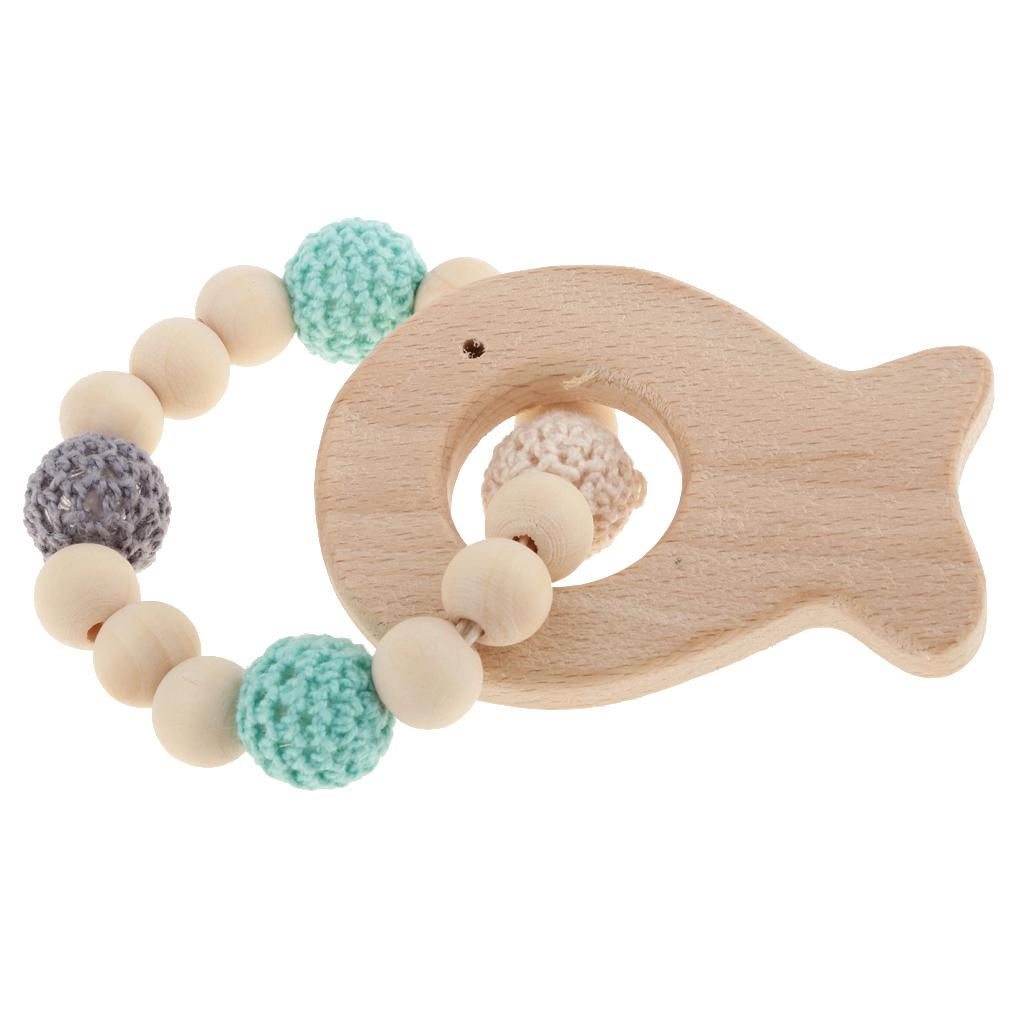 Baby Bracelets Wooden Teether Beads Teething Rattles Nursing Toy Fish