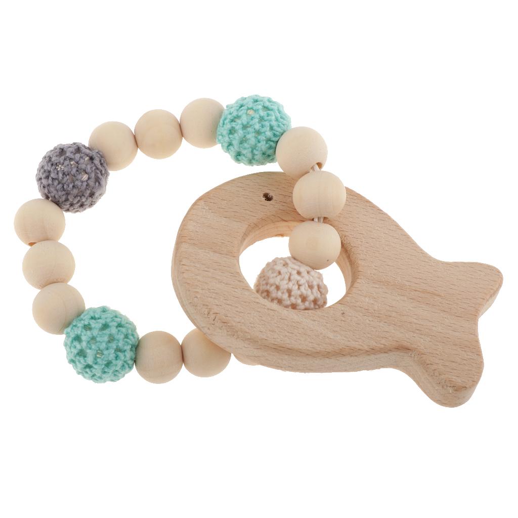 Baby Bracelets Wooden Teether Beads Teething Rattles Nursing Toy Fish