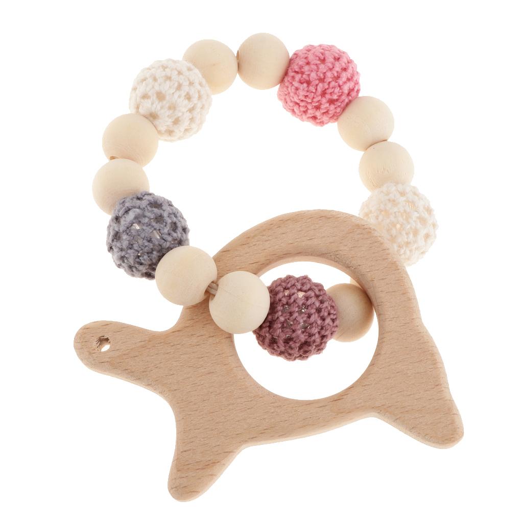 Baby Bracelets Wooden Teether Beads Teething Rattles Nursing Toy Turtle