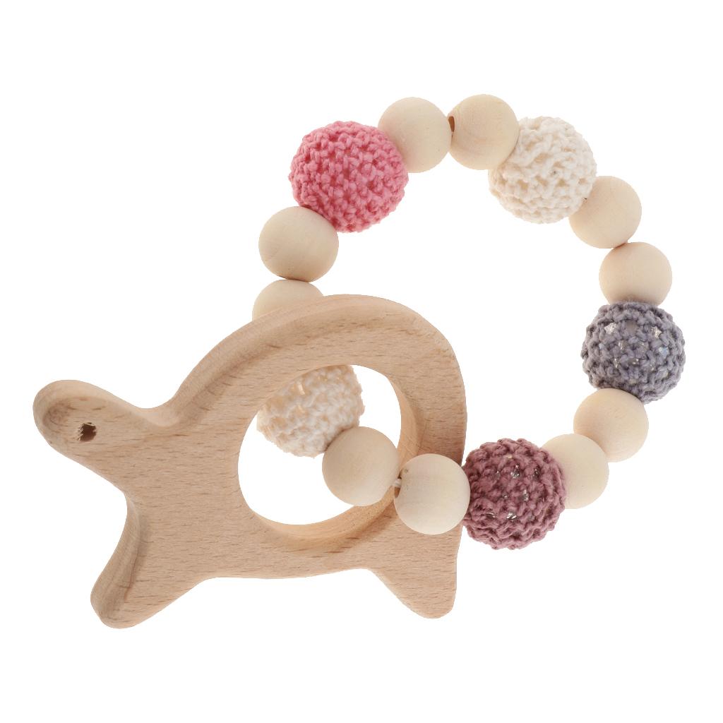 Baby Bracelets Wooden Teether Beads Teething Rattles Nursing Toy Turtle