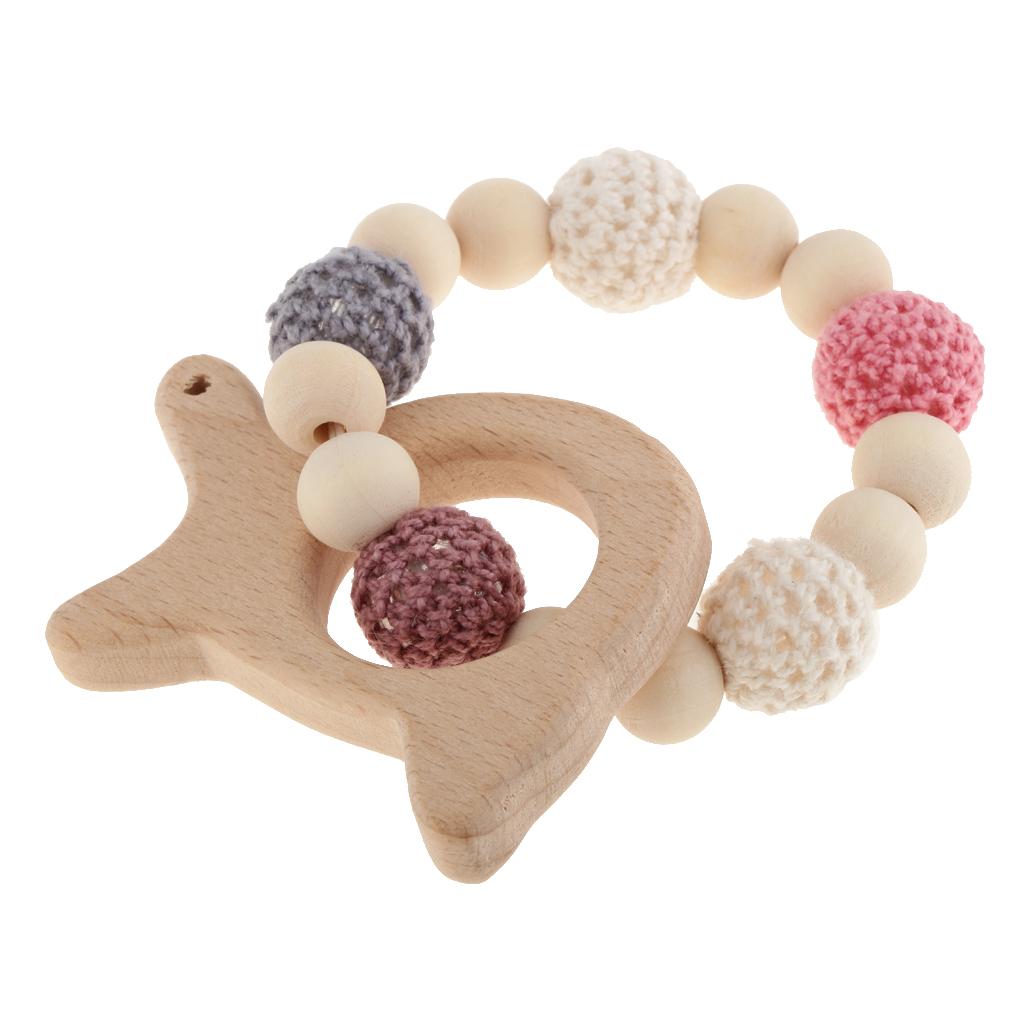 Baby Bracelets Wooden Teether Beads Teething Rattles Nursing Toy Turtle