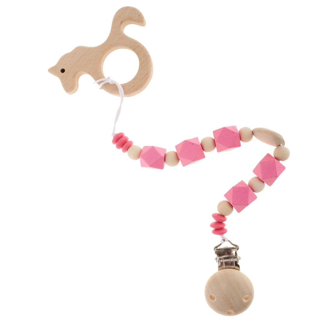 Baby Kids Color Wooden Children'S Cartoon Nipple Holder  Red Unicorn