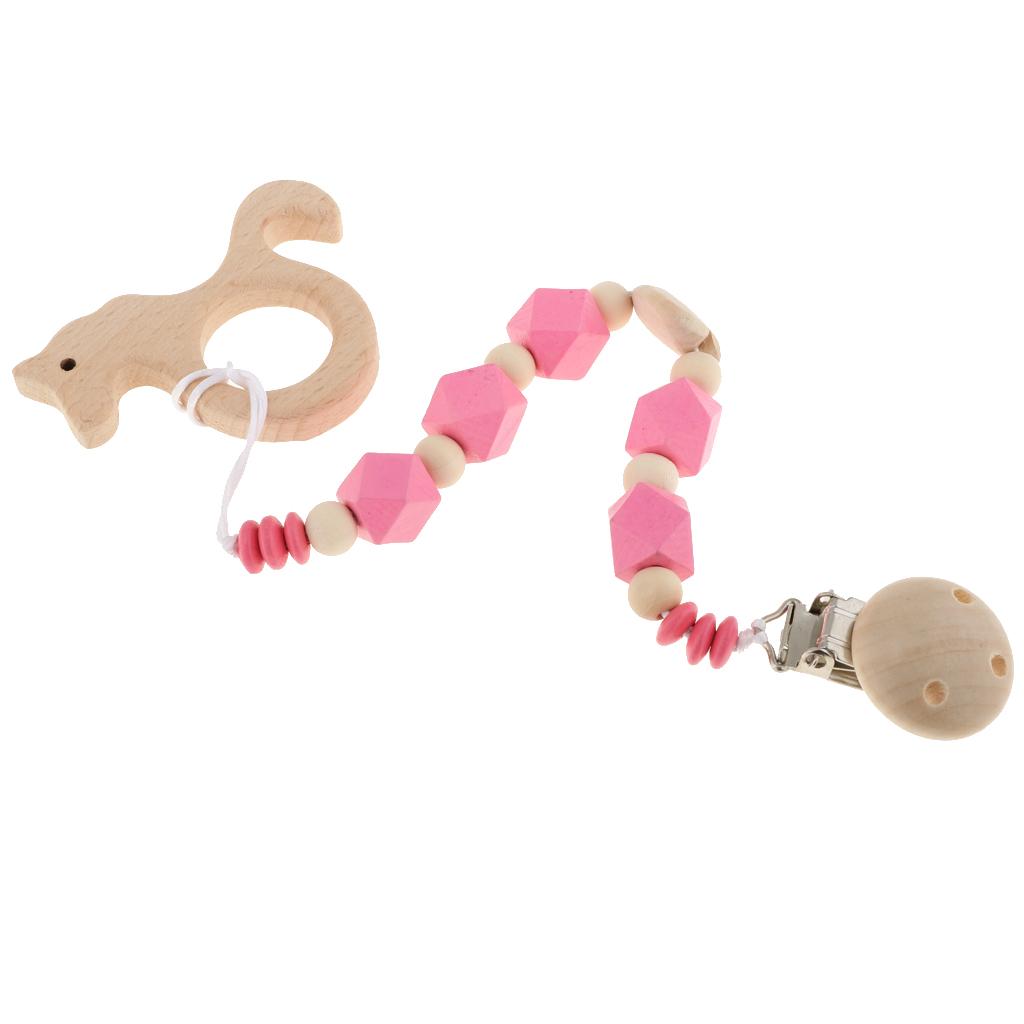 Baby Kids Color Wooden Children'S Cartoon Nipple Holder  Red Unicorn