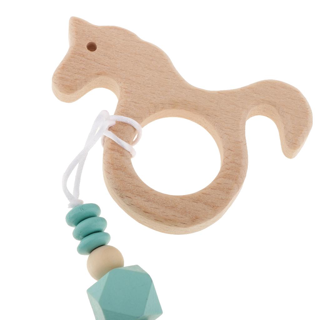 Baby Kids Color Wooden Children'S Cartoon Nipple Holder  Green Unicorn