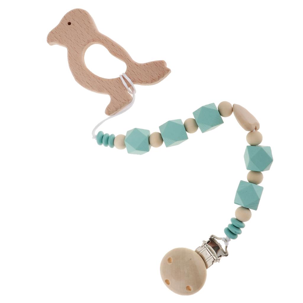 Baby Kids Color Wooden Children'S Cartoon Nipple Holder  Green Bird