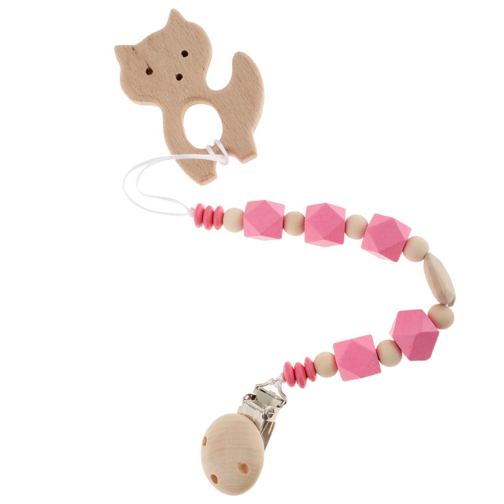 Baby Kids Color Wooden Children'S Cartoon Nipple Holder  Red Fox