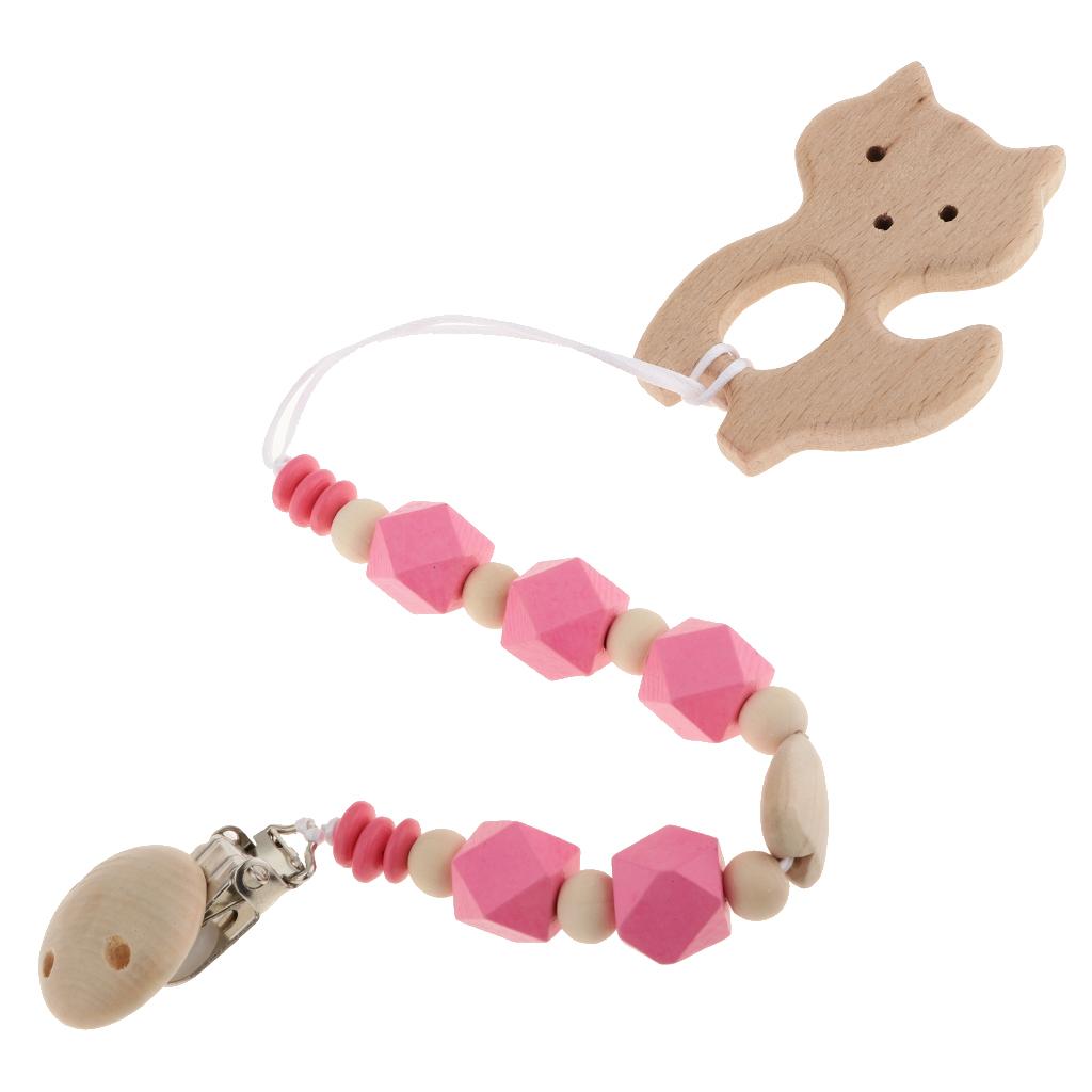 Baby Kids Color Wooden Children'S Cartoon Nipple Holder  Red Fox