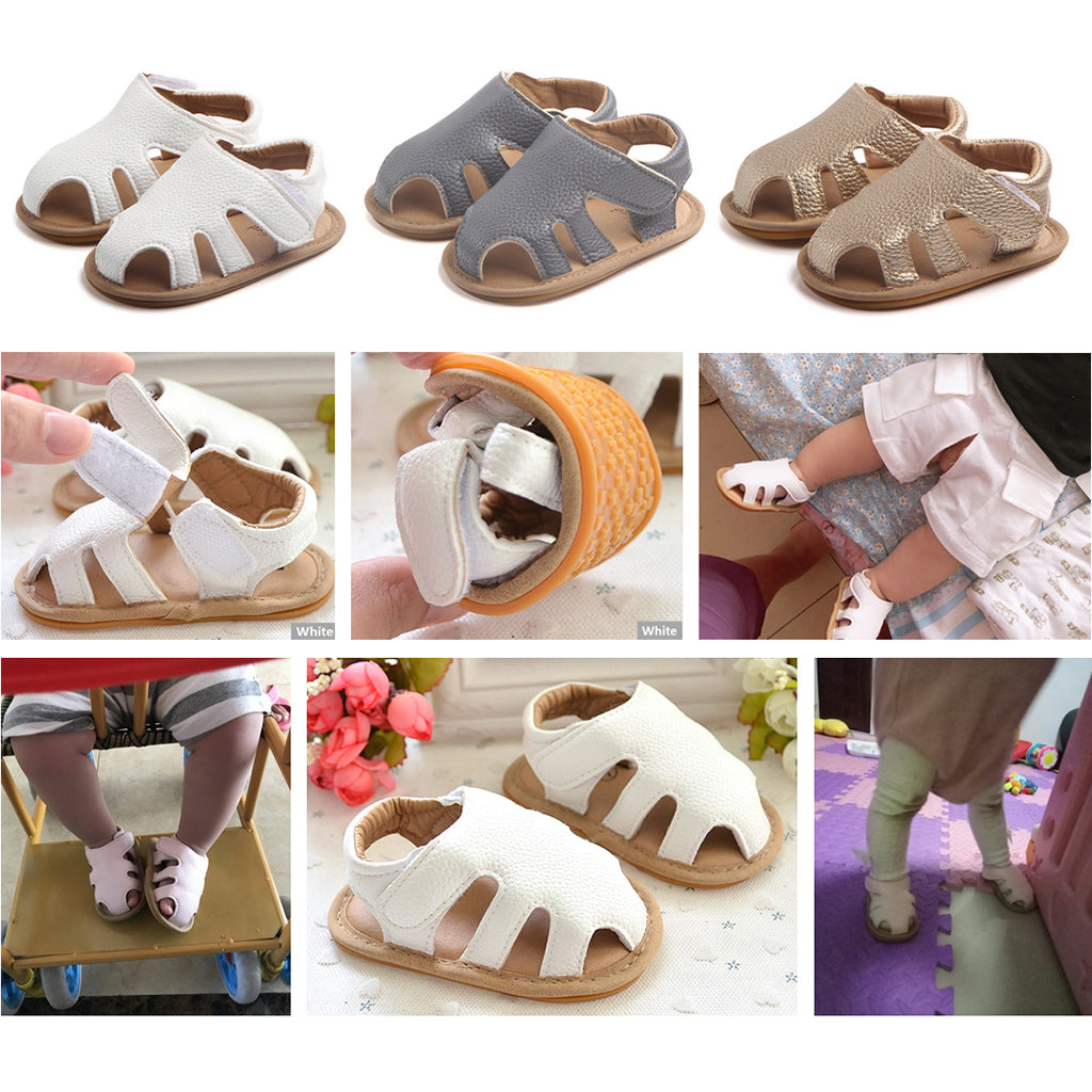 Baby Toddler Summer PU Hollow Sandals Boys Crib Pram Shoes First Walker 6-12M White