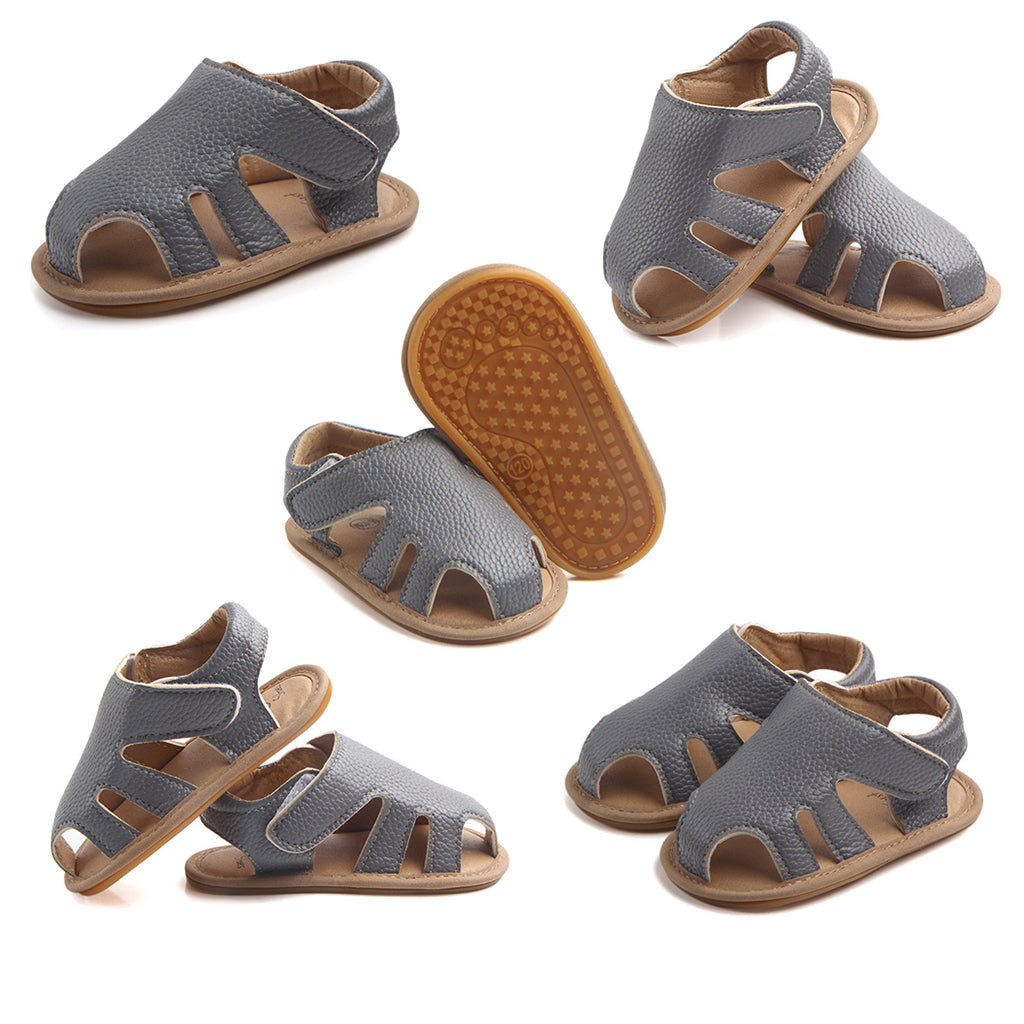 Baby Toddler Summer PU Hollow Sandals Boys Crib Pram Shoes First Walker 6-12M Gray