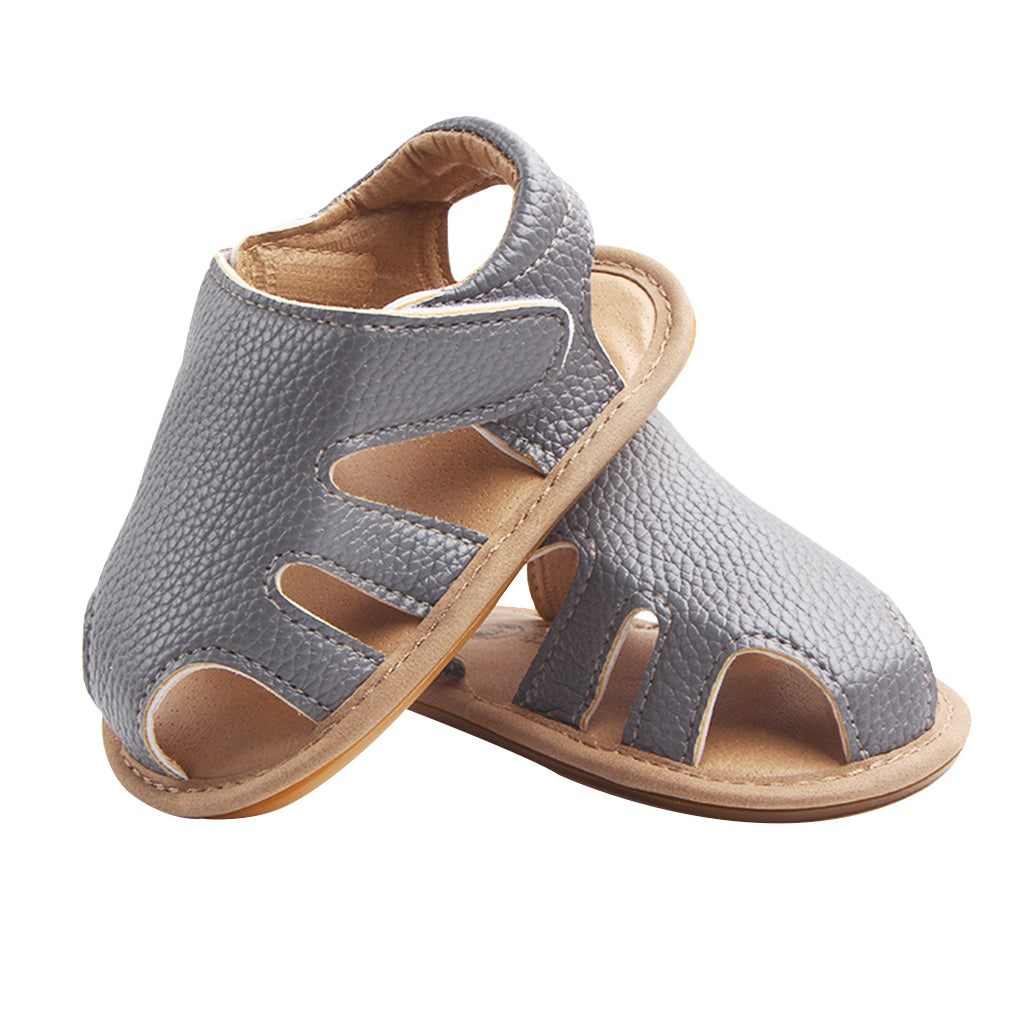 Baby Toddler Summer PU Hollow Sandals Boys Crib Pram Shoes First Walker 6-12M Gray