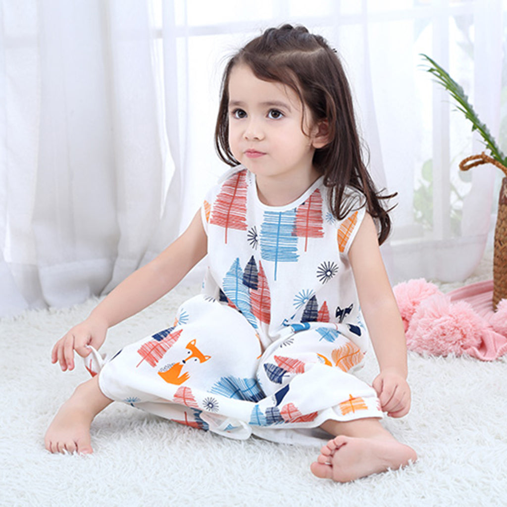 Infant Cotton Four-Layer Gauze Sleeveless Sleeping Bag L Fox Forest