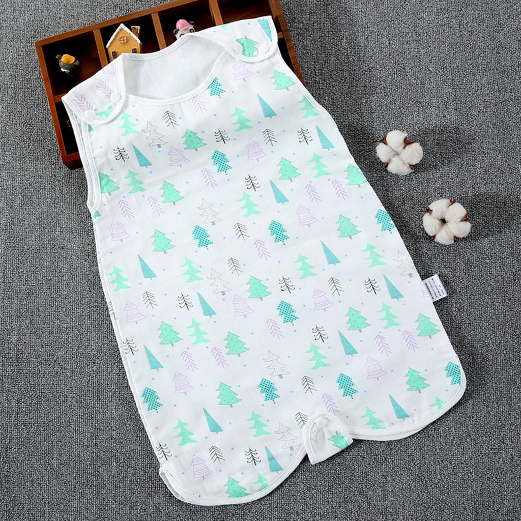 Infant Cotton Four-Layer Gauze Sleeveless Sleeping Bag M Green trees