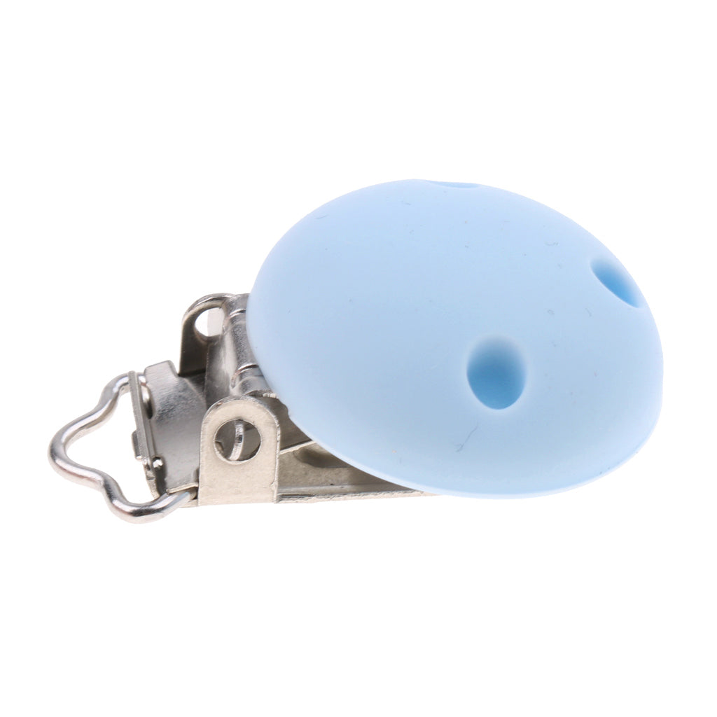 Cute Baby Pacifier Round Silicone Soother Clip Metal Holders Clasp  Blue