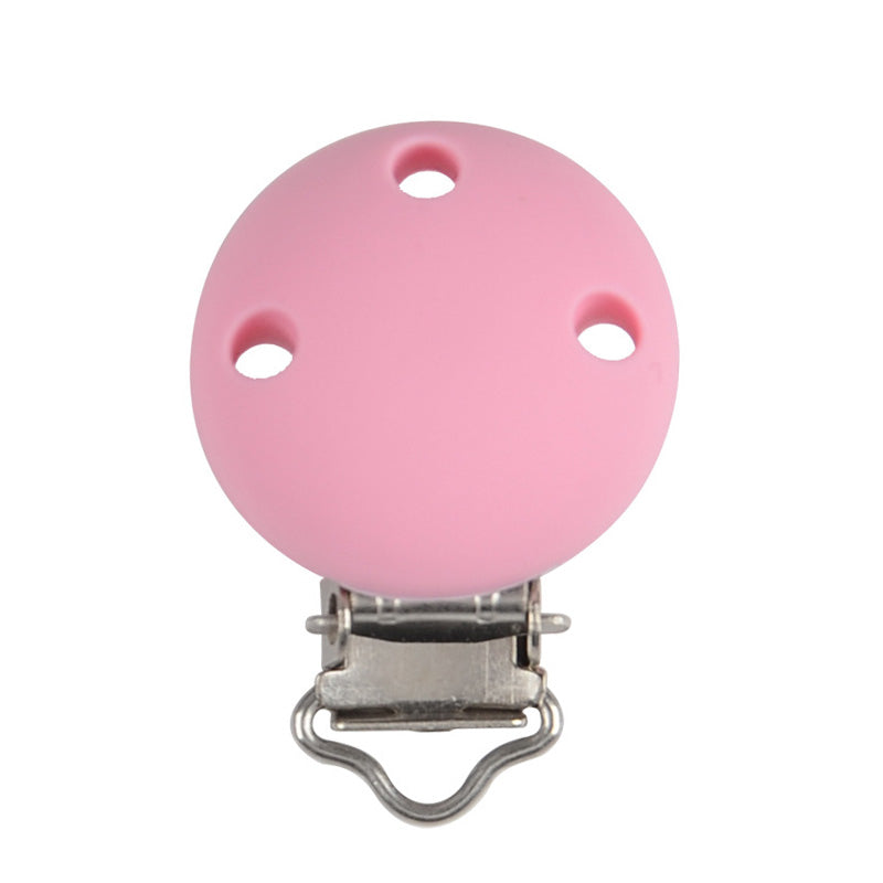 Cute Baby Pacifier Round Silicone Soother Clip Metal Holders Clasp  Pink