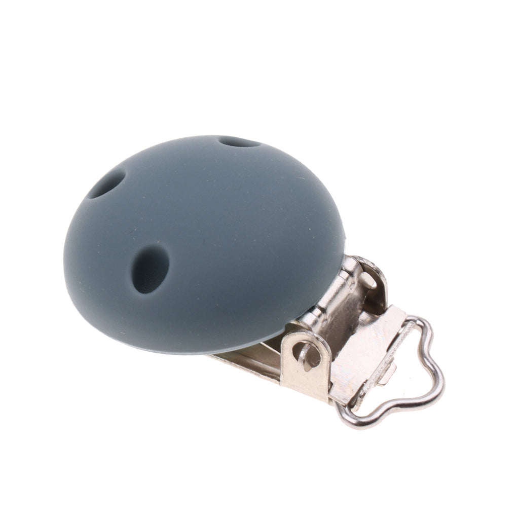 Cute Baby Pacifier Round Silicone Soother Clip Metal Holders Clasp  Gray