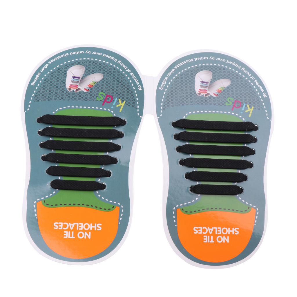 Easy No Tie Shoelaces Elastic Silicone Flat Shoe Lace Set for Kids  Black