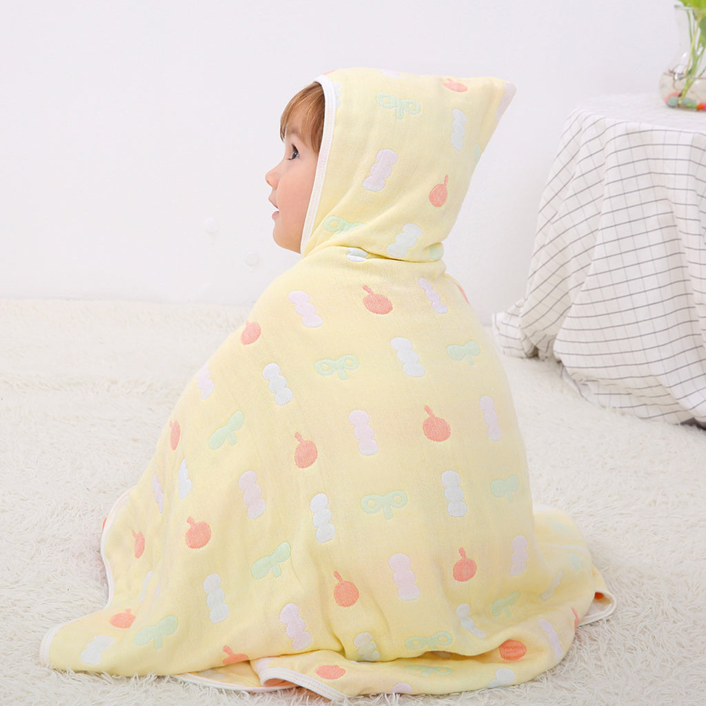 Six-Layer Jacquard Gauze Hooded Baby Bath Towel Cotton Green