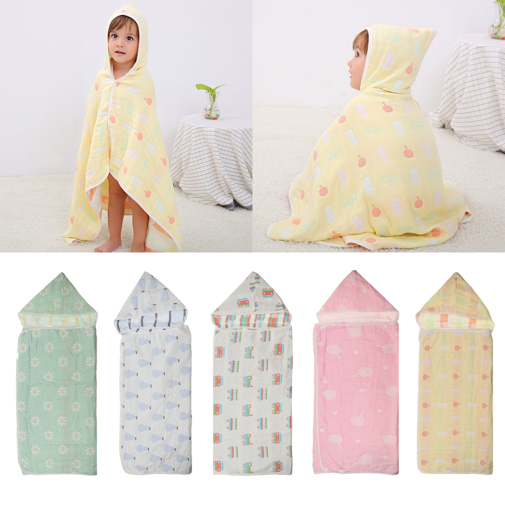 Six-Layer Jacquard Gauze Hooded Baby Bath Towel Cotton Green