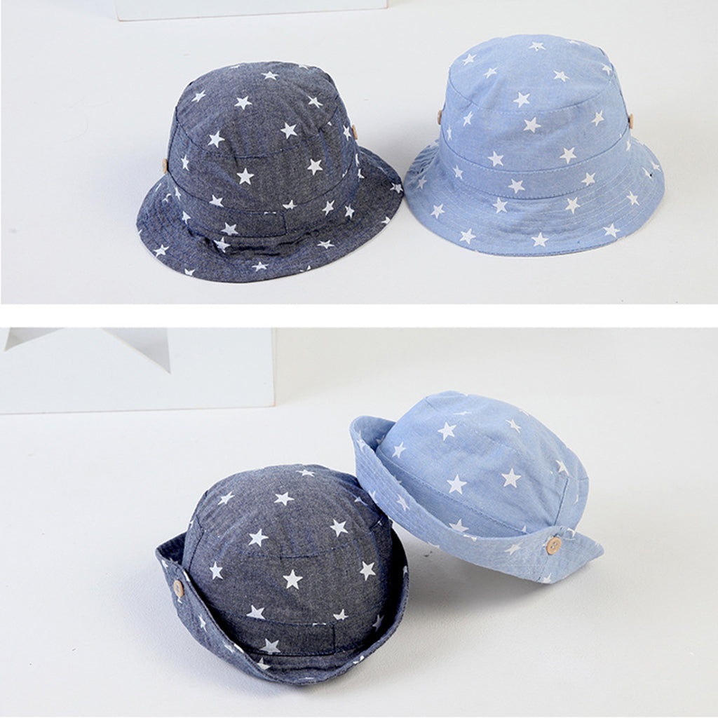 Cotton Summer Baby Sun Hat Bucket Hat Denim Toddler Tractor Cap Light Blue