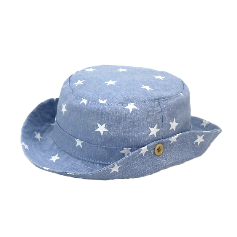 Cotton Summer Baby Sun Hat Bucket Hat Denim Toddler Tractor Cap Light Blue