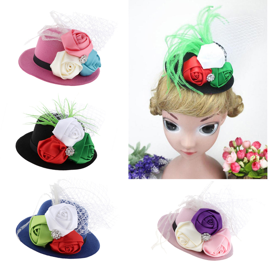 Rose Feather Hat Child Mini Top Hat Fascinator Feather Headpiece  Blue