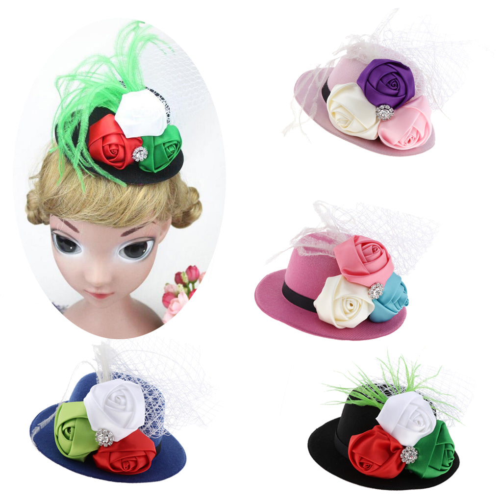 Rose Feather Hat Child Mini Top Hat Fascinator Feather Headpiece  Blue