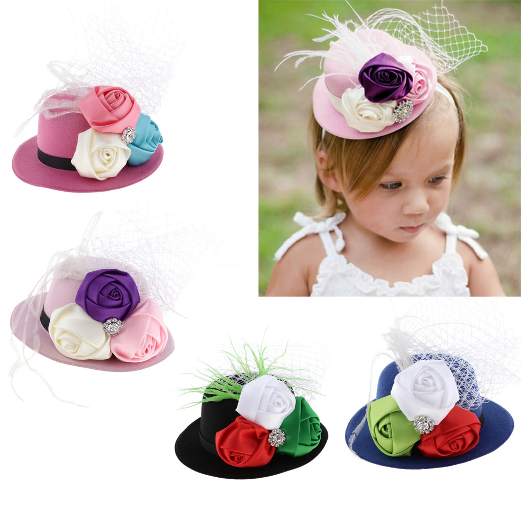 Rose Feather Hat Child Mini Top Hat Fascinator Feather Headpiece  Blue