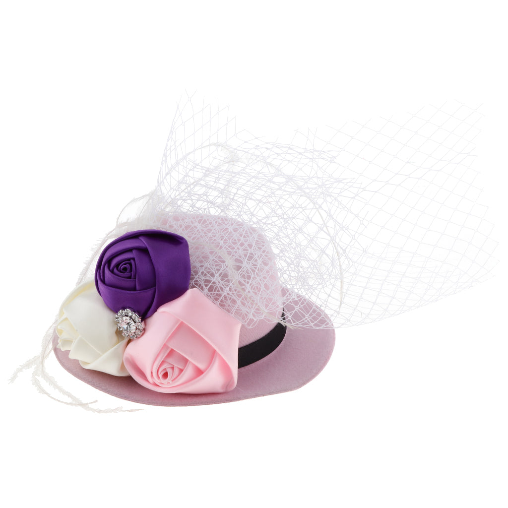 Rose Feather Hat Child Mini Top Hat Fascinator Feather Headpiece  Pink