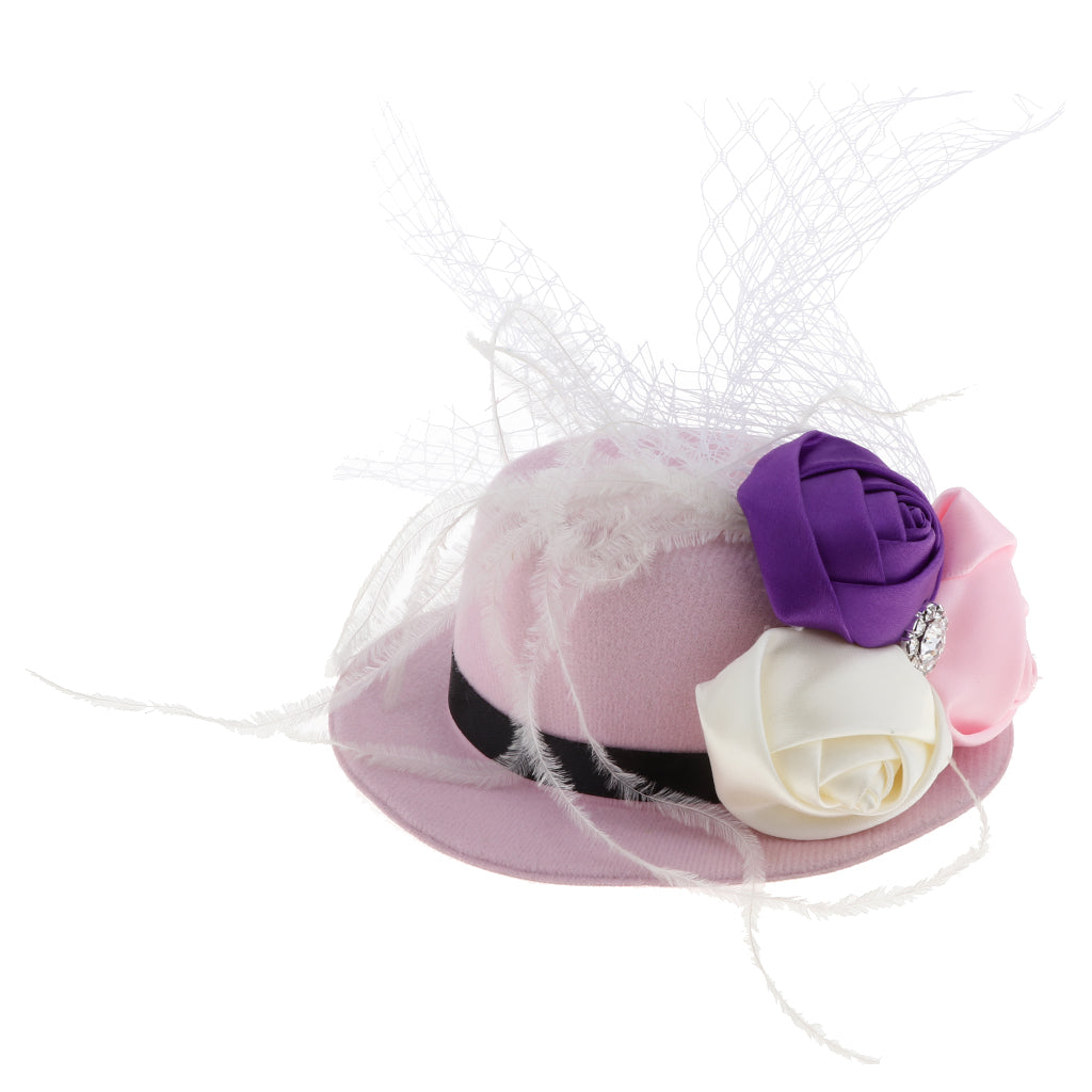 Rose Feather Hat Child Mini Top Hat Fascinator Feather Headpiece  Pink