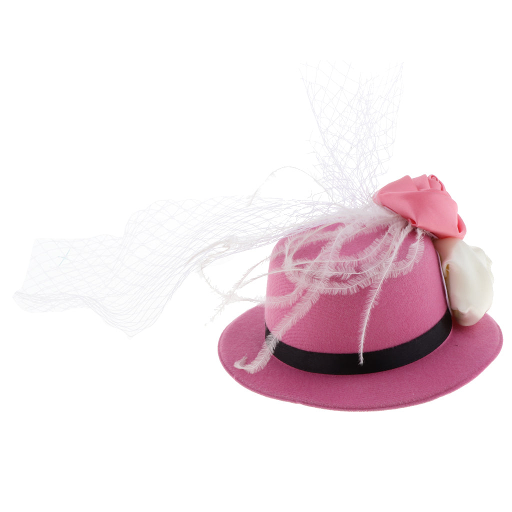 Rose Feather Hat Child Mini Top Hat Fascinator Feather Headpiece  Rose red