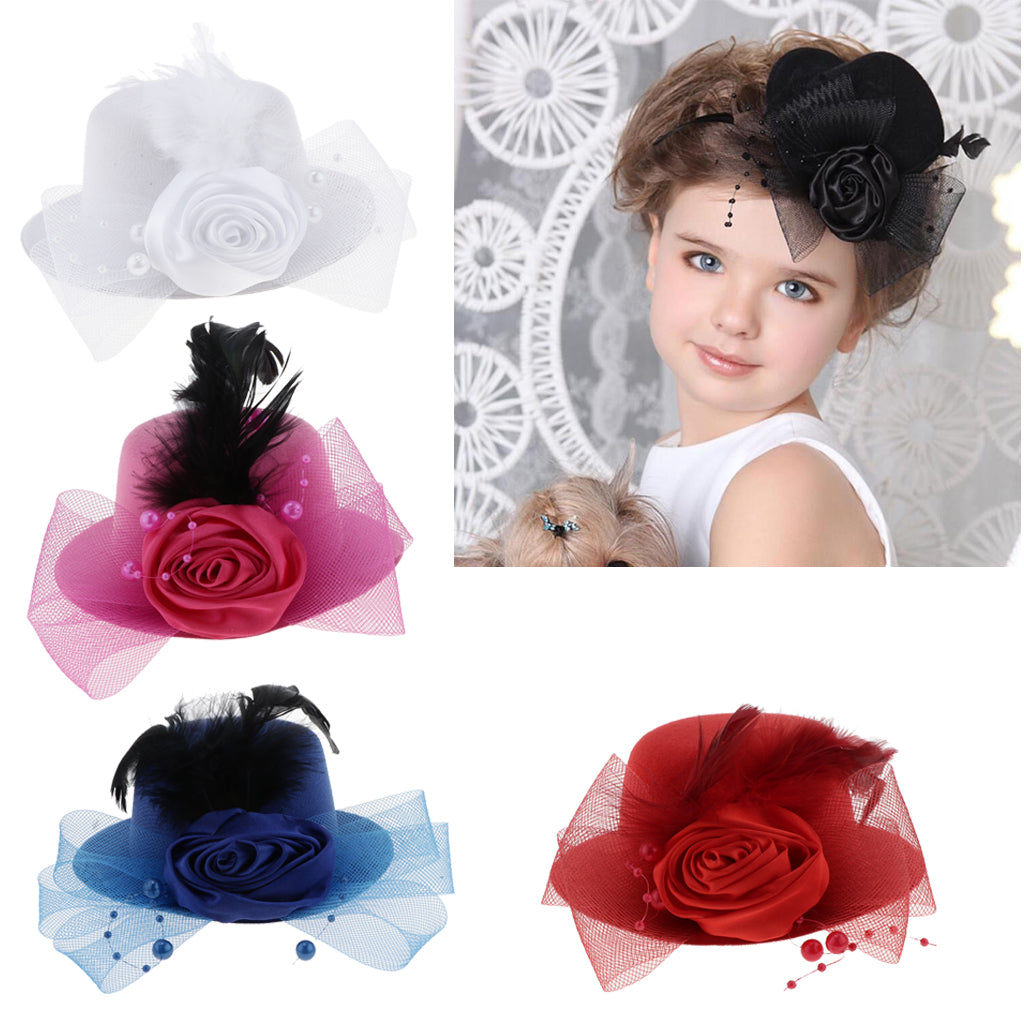 Kids Hats Fascinators Baby Mini Top Hat Hair Clip Style 1-Royal